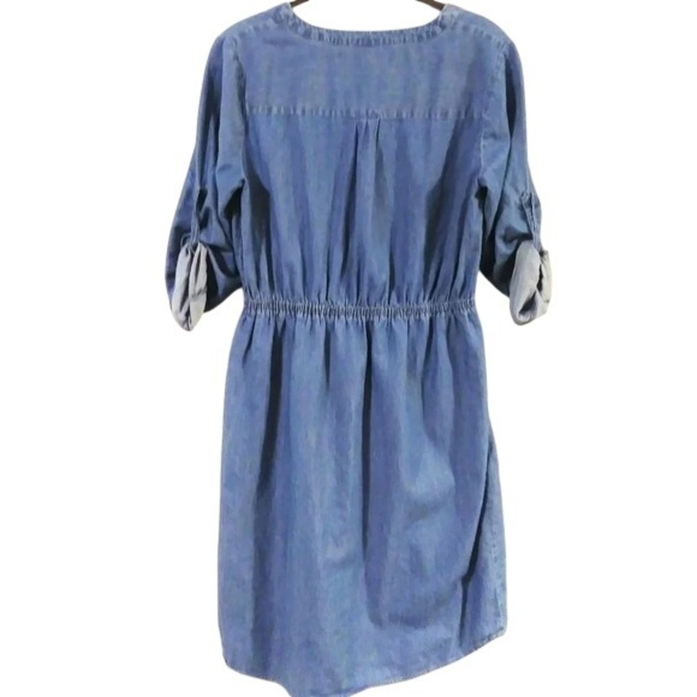 Mossimo Blue Chambray Lace Up V-Neck Roll Tab Sleeve Dress Medium - Picture 5 of 5
